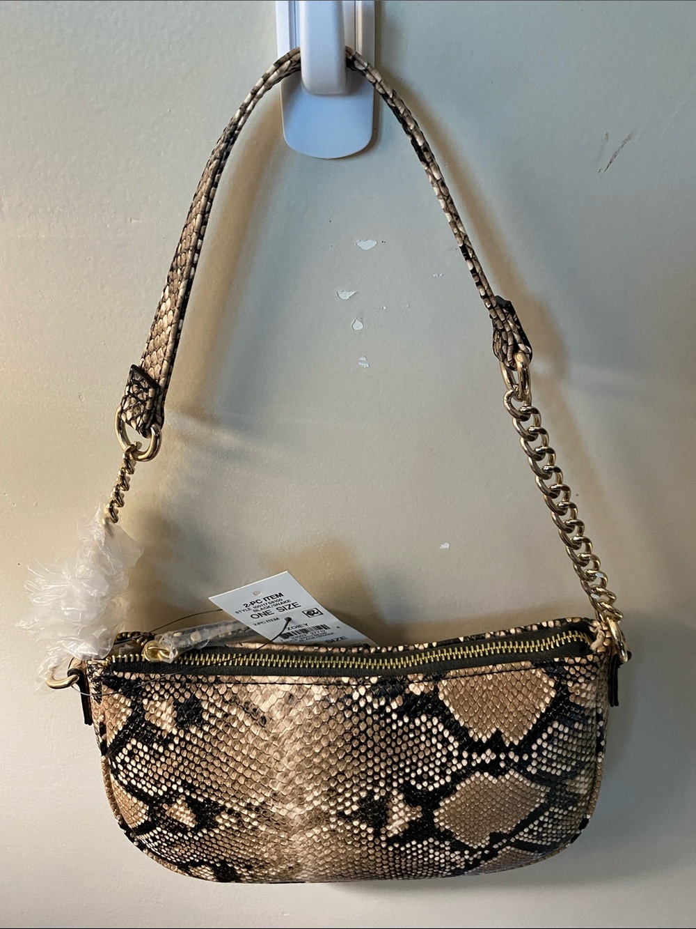 INC International Concepts Snake-Print Shoulder Bag in Beige and Black